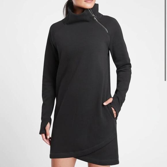 Athleta Women’s Small Black Cozy Karma Asym Sweatshirt Dress - Picture 1 of 9